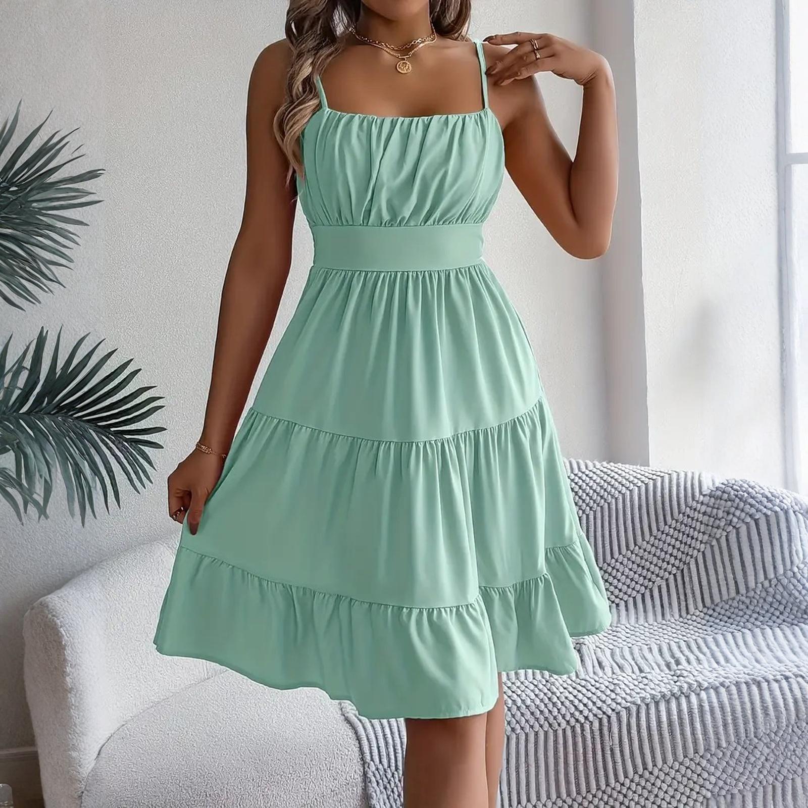 Женское модное однотонное платье-камисоль без рукавов с квадратным вырезом и многослойной плиссировкой S зелёный
Женское модное однотонное платье-камисоль без рукавов с квадратным вырезом и многослойной плиссировкой S зелёный