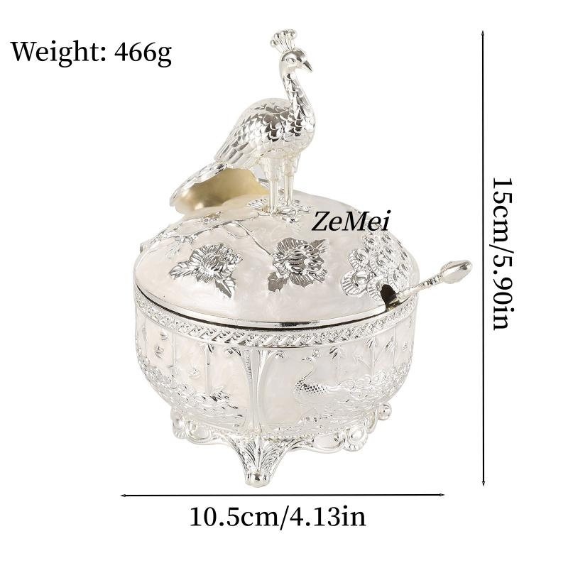 European Style Silver Peacock Spice Jar, with lid and Spoon Storage Box Metal Seasoning Bottle Storage Tank Kitchen Supplies
European Style Silver Peacock Spice Jar, with lid and Spoon Storage Box Metal Seasoning Bottle Storage Tank Kitchen Supplies