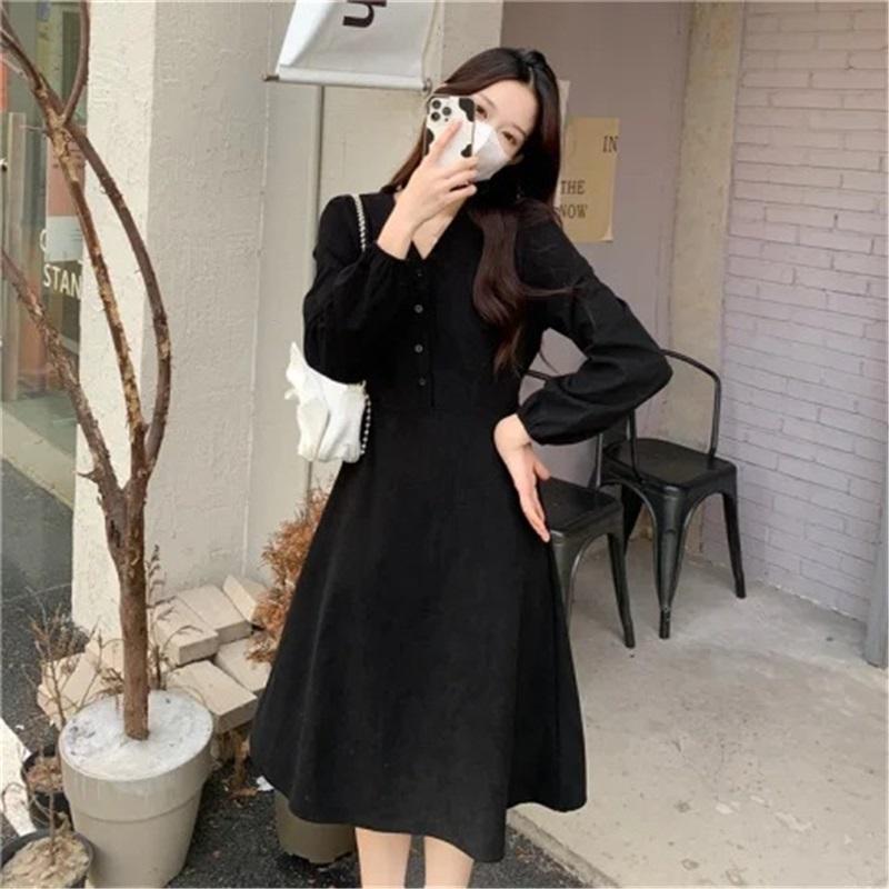 Women s V-Neck Long Sleeve Midi Dress Korean Style Solid Color A-Line Swing Dress Casual Elegant Button Down Dress For Spring Autumn XL чорний
Women s V-Neck Long Sleeve Midi Dress Korean Style Solid Color A-Line Swing Dress Casual Elegant Button Down Dress For Spring Autumn XL чорний