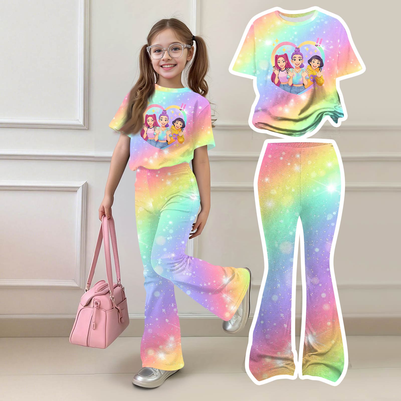 Girls Short Sleeve Graphic Tee And Flared Pants Two Piece Casual Outfit Set For Kids Daily Wear 140 жовтий
Girls Short Sleeve Graphic Tee And Flared Pants Two Piece Casual Outfit Set For Kids Daily Wear 140 жовтий
