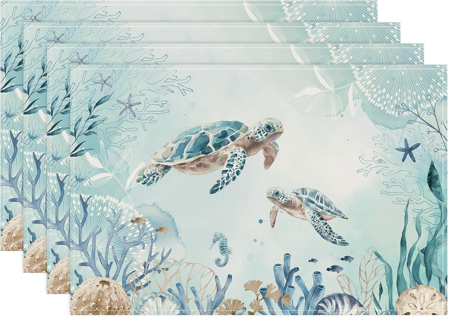 Sea Turtle Placemats Set of 4, 12x18 Inch Teal Blue Ocean Seahorse Coastal Beach Starfish Seashell Summer Kitchen Dining Table Mat Washable Place Mats 4Pcs
Sea Turtle Placemats Set of 4, 12x18 Inch Teal Blue Ocean Seahorse Coastal Beach Starfish Seashell Summer Kitchen Dining Table Mat Washable Place Mats 4Pcs