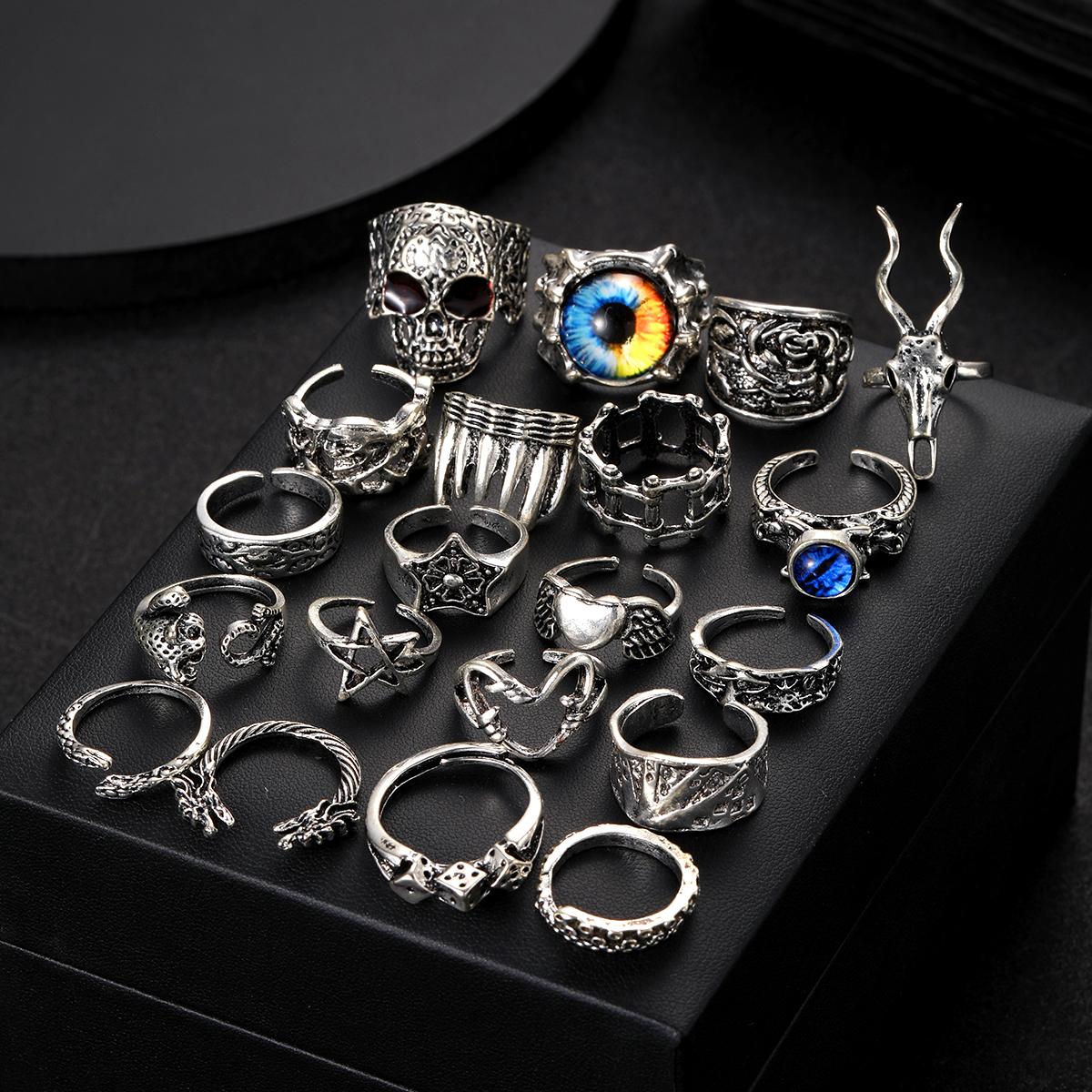 20Pcs/Set Retro Punk Gothic Rings for Women Men Silver Color Heart Evil Eyes Skull Snake Pentagram Rings Set Trendy Jewelry Gift
20Pcs/Set Retro Punk Gothic Rings for Women Men Silver Color Heart Evil Eyes Skull Snake Pentagram Rings Set Trendy Jewelry Gift
