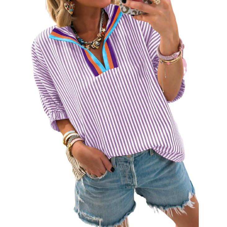 2026 Summer New Loose Casual Striped V-Neck Contrast Color Short Sleeve Women s Top XL світло-фіолетового кольору
2026 Summer New Loose Casual Striped V-Neck Contrast Color Short Sleeve Women s Top XL світло-фіолетового кольору