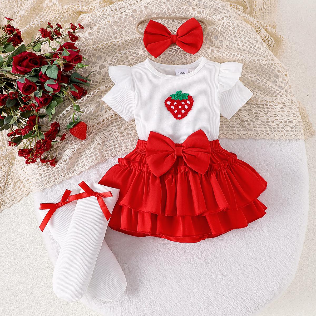 Girls Fashion Set, Summer Children s Strawberry Printed Top, Bow Short Skirt, Socks 1-3M
Girls Fashion Set, Summer Children s Strawberry Printed Top, Bow Short Skirt, Socks 1-3M