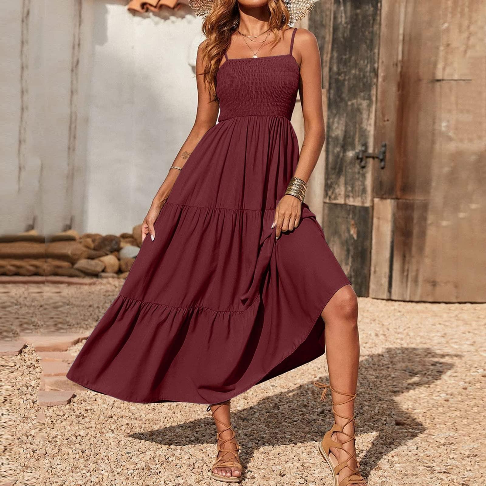 Strapless Dress For Women Color Summer Beach Boho Smocked Tube Top Straps Swing Dress M винний
Strapless Dress For Women Color Summer Beach Boho Smocked Tube Top Straps Swing Dress M винний