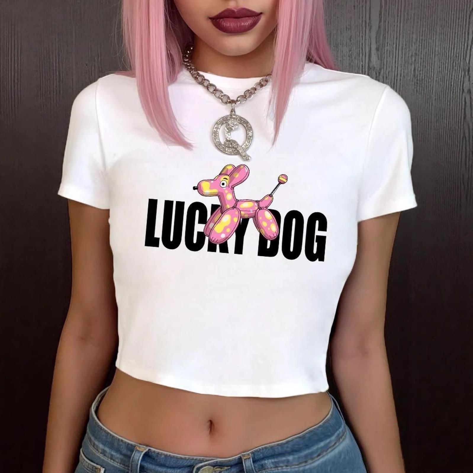 European & American Style Balloon Dog Print Crop Top - Spicy Millennial Short Sleeve T-shirt Large белый
European & American Style Balloon Dog Print Crop Top - Spicy Millennial Short Sleeve T-shirt Large белый