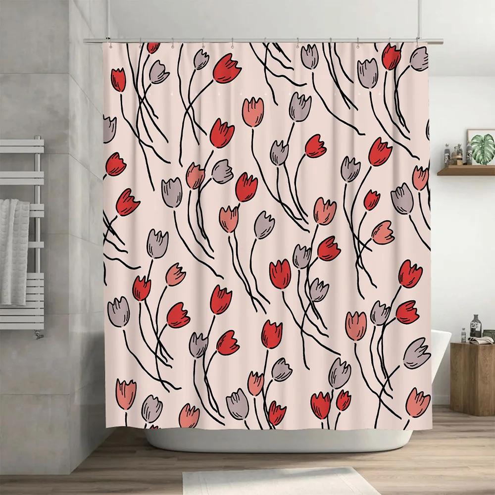 Minimalist Floral Shower Curtain Set Pink Red Tulips Pattern Bath Decor for Home Waterproof Fabric, Includes Rod Holders W90xH180cm
Minimalist Floral Shower Curtain Set Pink Red Tulips Pattern Bath Decor for Home Waterproof Fabric, Includes Rod Holders W90xH180cm