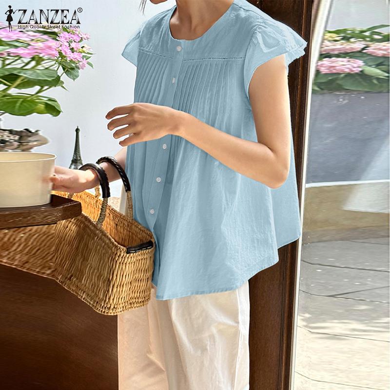 ZANZEA Женская повседневная летняя блузка с круглым вырезом и рукавами-крылышками
ZANZEA Женская повседневная летняя блузка с круглым вырезом и рукавами-крылышками