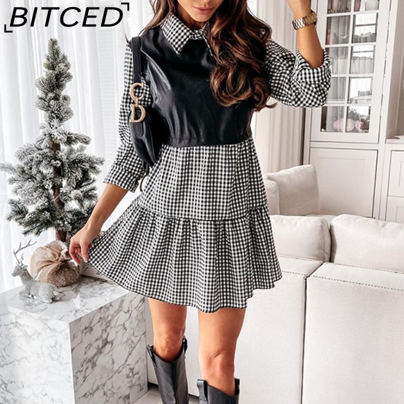 BITCED Модное женское кожаное платье в клетку мини-платье в стиле пэчворк с юбкой для вечеринки и повседневного использования, весеннее платье с оборками L чёрный
BITCED Модное женское кожаное платье в клетку мини-платье в стиле пэчворк с юбкой для вечеринки и повседневного использования, весеннее платье с оборками L чёрный