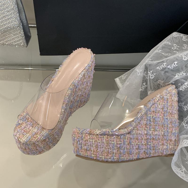 Summer Fashion 13CM Super High Heels Wedges Slippers For Woman Blue Cloth Platform Sandals Open Toe PVC Transparent Shoes 35 рожевий
Summer Fashion 13CM Super High Heels Wedges Slippers For Woman Blue Cloth Platform Sandals Open Toe PVC Transparent Shoes 35 рожевий