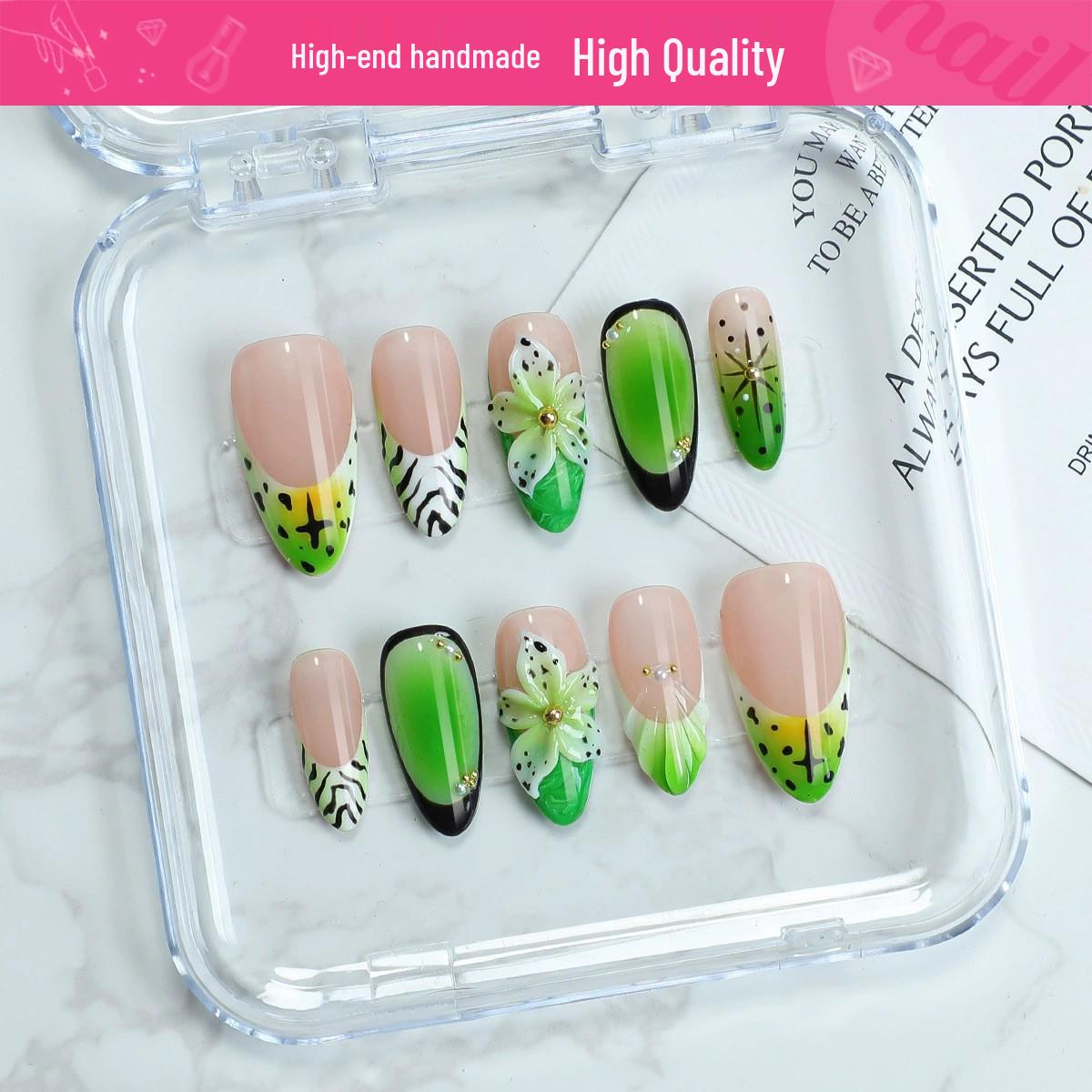 Emerald Green Zebra Print Almond Rhinestone Gradient Press-On Nails with Water Ripple Design Medium
Emerald Green Zebra Print Almond Rhinestone Gradient Press-On Nails with Water Ripple Design Medium