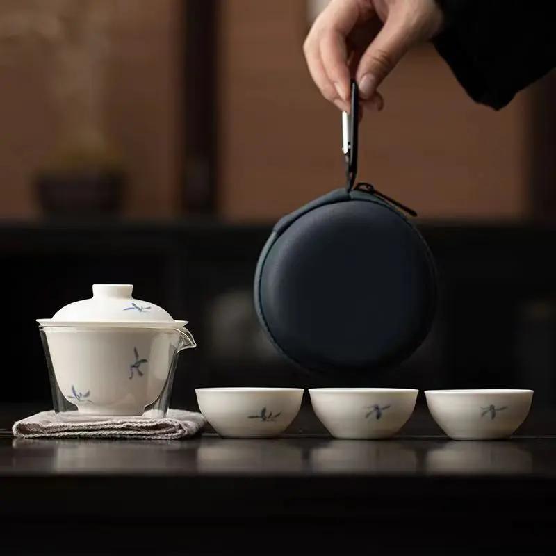 Ceramic one pot three cups hand-painted orchid travel tea set portable outdoor tea art lid bowl
Ceramic one pot three cups hand-painted orchid travel tea set portable outdoor tea art lid bowl