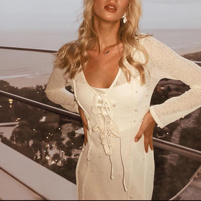 New V-neck Lace-up Long-sleeved Dress Sexy Hollow Slit Vacation Blouse Beach Dress L білий
New V-neck Lace-up Long-sleeved Dress Sexy Hollow Slit Vacation Blouse Beach Dress L білий