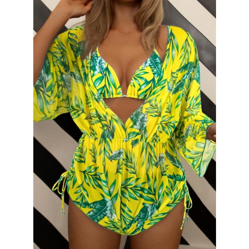 Bikini Three-piece Women s Swimsuit Set Yellow Tropical Palm Leaf Print Cover-Up with Matching Top S
Bikini Three-piece Women s Swimsuit Set Yellow Tropical Palm Leaf Print Cover-Up with Matching Top S