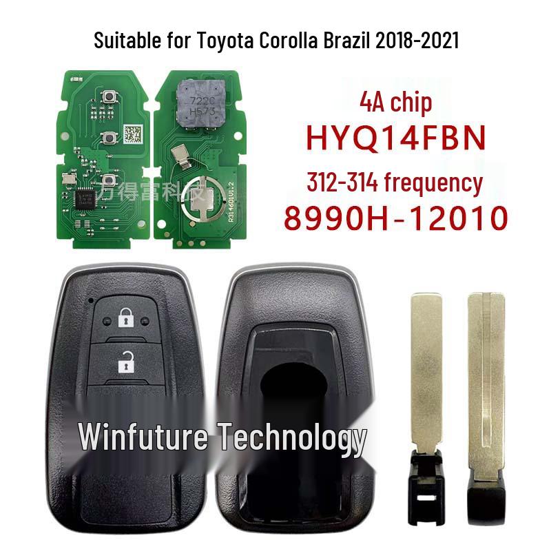 Compatible with Brazilian Toyota Corolla remote key, 312-314 MHz frequency, 4A chip, model HYQ14FBN.
Compatible with Brazilian Toyota Corolla remote key, 312-314 MHz frequency, 4A chip, model HYQ14FBN.