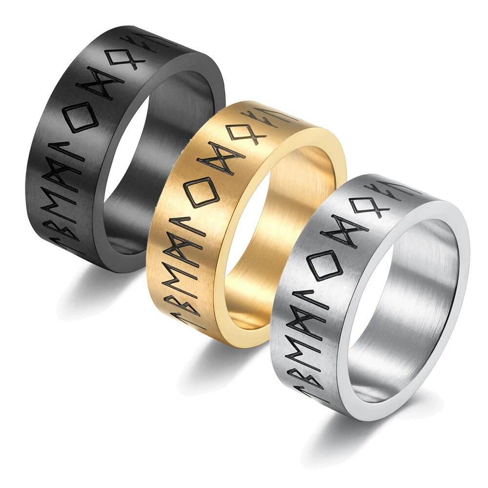 Винтажные мужские черные кольца с рунами Odin Norse Viking из нержавеющей стали, модные украшения с узорами в виде слов, крутые мужские ювелирные изделия в стиле рок-байкер 
Винтажные мужские черные кольца с рунами Odin Norse Viking из нержавеющей стали, модные украшения с узорами в виде слов, крутые мужские ювелирные изделия в стиле рок-байкер