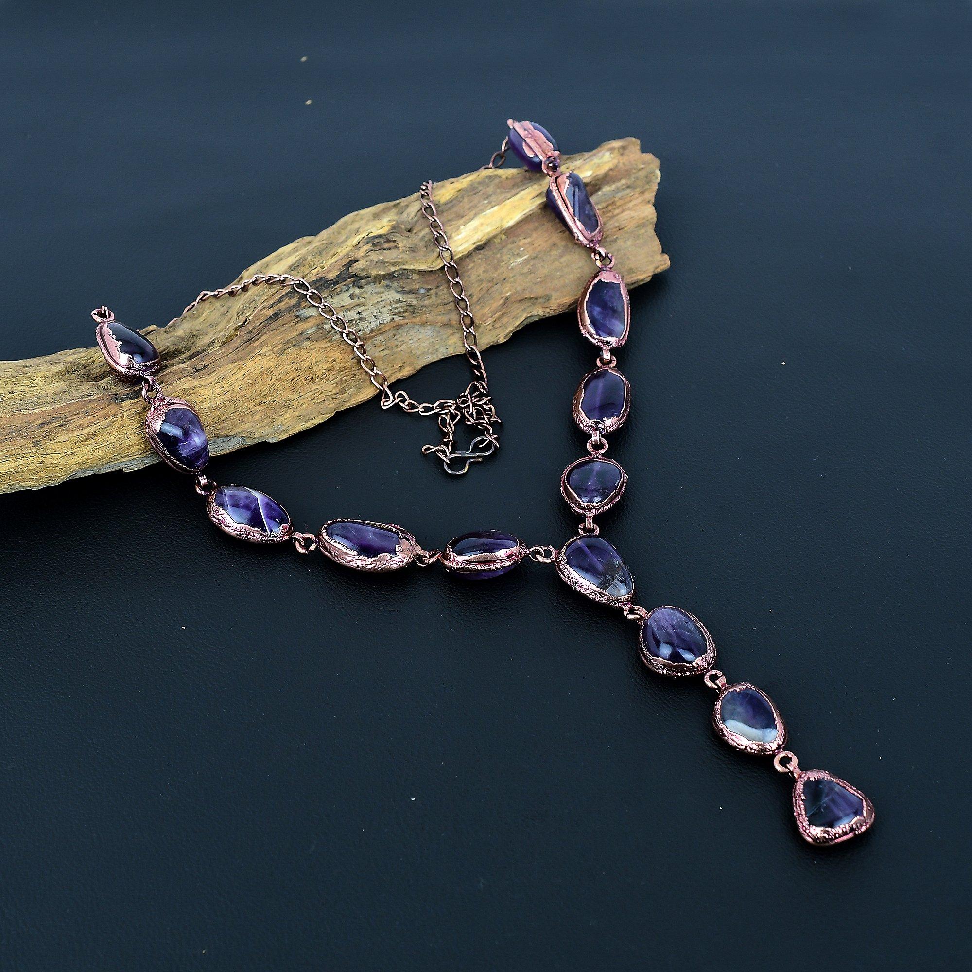 Amethyst Necklace Gemstone Jewelry, Copper Electroformed Adjustable Chain Necklace, Gift For Women Handmade Necklace
Amethyst Necklace Gemstone Jewelry, Copper Electroformed Adjustable Chain Necklace, Gift For Women Handmade Necklace