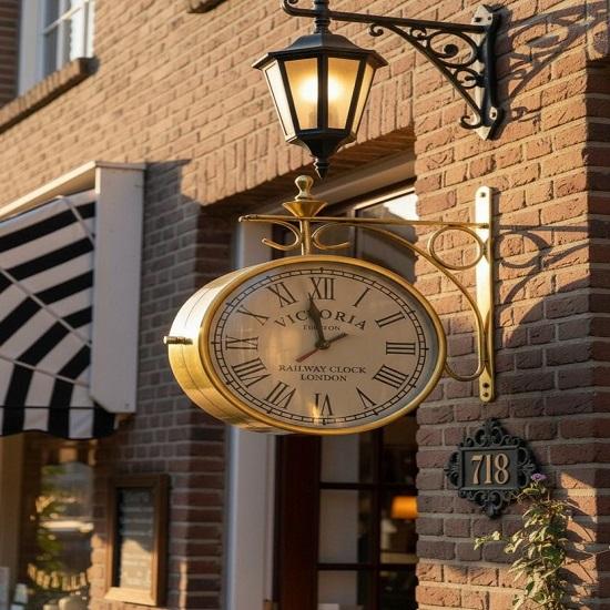 Victorian Wall Clock Brass Double Sided Hanging Station Home Decor
Victorian Wall Clock Brass Double Sided Hanging Station Home Decor