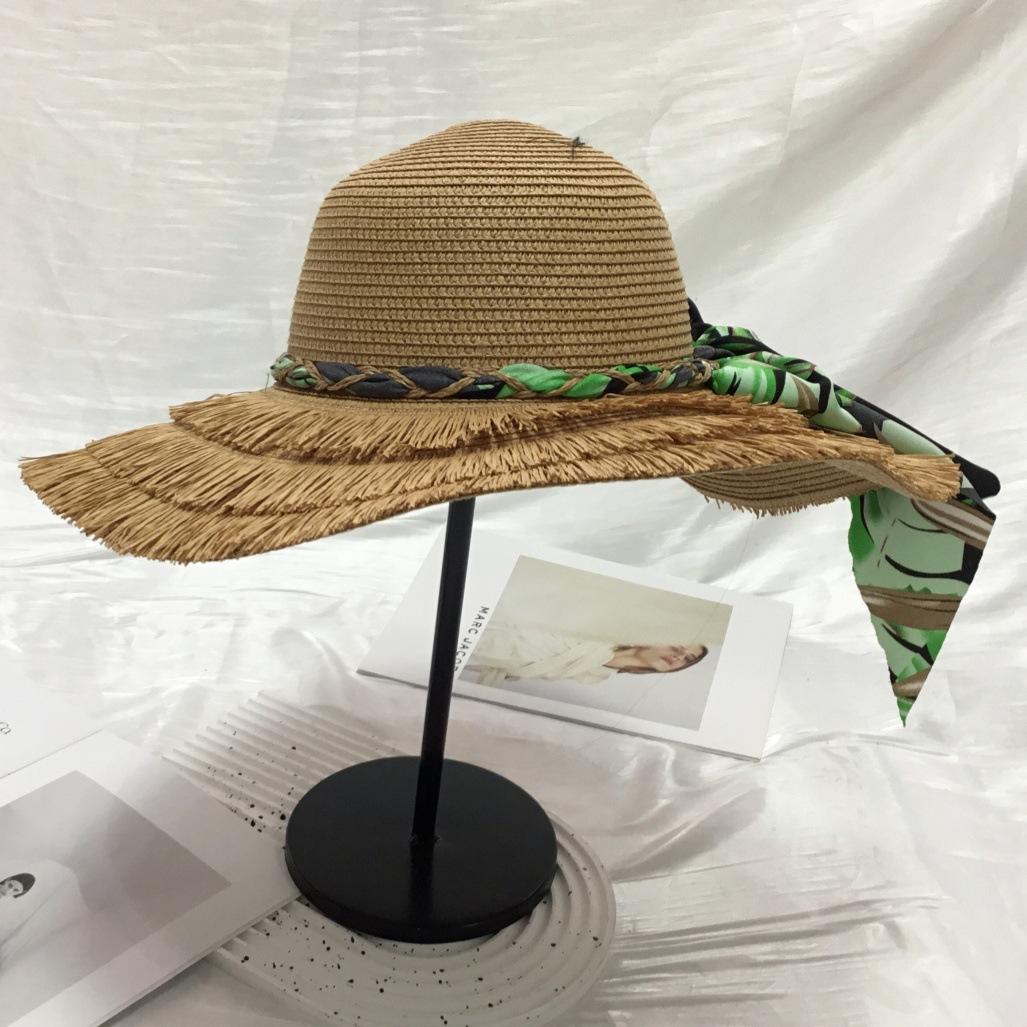 Гавайская соломенная шляпа, женская летняя пляжная шляпа с большими полями и бахромой, пляжная шляпа с большими полями для отдыха на море, солнцезащитная шляпа с козырьком от солнца One Size хаки