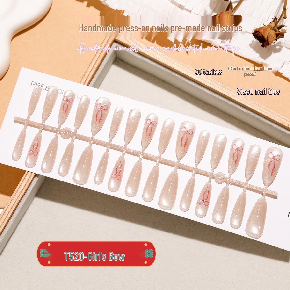 T520 Pink Girl Bow Nude Cat Eye Almond Shape Medium Long Wearable Nail Tips - 30 Pieces Entire Set XS/S/M
T520 Pink Girl Bow Nude Cat Eye Almond Shape Medium Long Wearable Nail Tips - 30 Pieces Entire Set XS/S/M