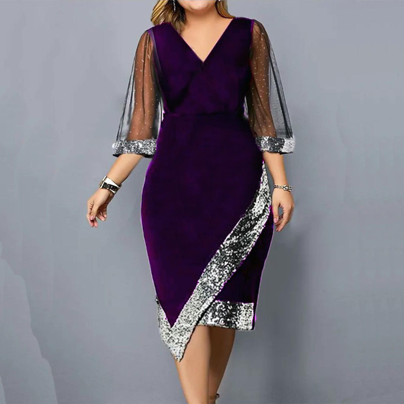 Women s Irregular Sequin Sheer Mesh Ladies Dress V-neck Mid-sleeve Dress M фиолетовый
Women s Irregular Sequin Sheer Mesh Ladies Dress V-neck Mid-sleeve Dress M фиолетовый