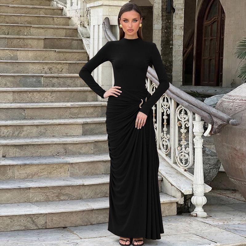 European Style Autumn Solid Color Long Sleeve Dress with Decorative Buckle Small
European Style Autumn Solid Color Long Sleeve Dress with Decorative Buckle Small