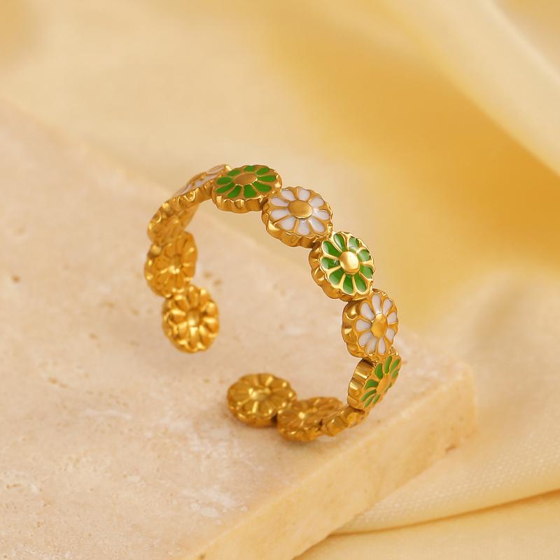 French Stainless Steel Drop Oil Flower Opening Rings for Women Vintage Metal Daisy Index Finger Ring Party Zircon Accessories зелёный
French Stainless Steel Drop Oil Flower Opening Rings for Women Vintage Metal Daisy Index Finger Ring Party Zircon Accessories зелёный