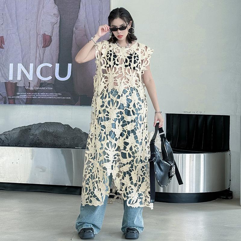 Women Black Lace Hollow Out Perspective Big Size Dress Round Neck Sleeveless Fashion Tide Spring Summer One size fits all хакі
Women Black Lace Hollow Out Perspective Big Size Dress Round Neck Sleeveless Fashion Tide Spring Summer One size fits all хакі