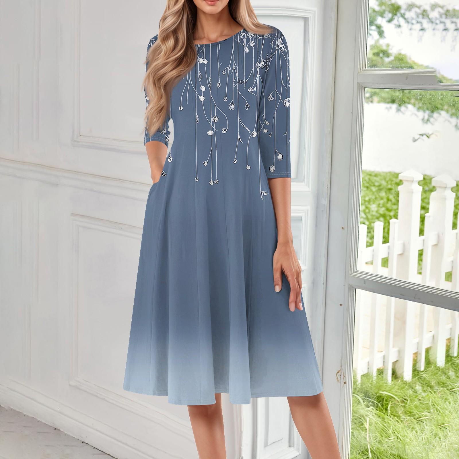 Женское повседневное модное платье миди с круглым вырезом и рукавом три четверти L синий
Женское повседневное модное платье миди с круглым вырезом и рукавом три четверти L синий