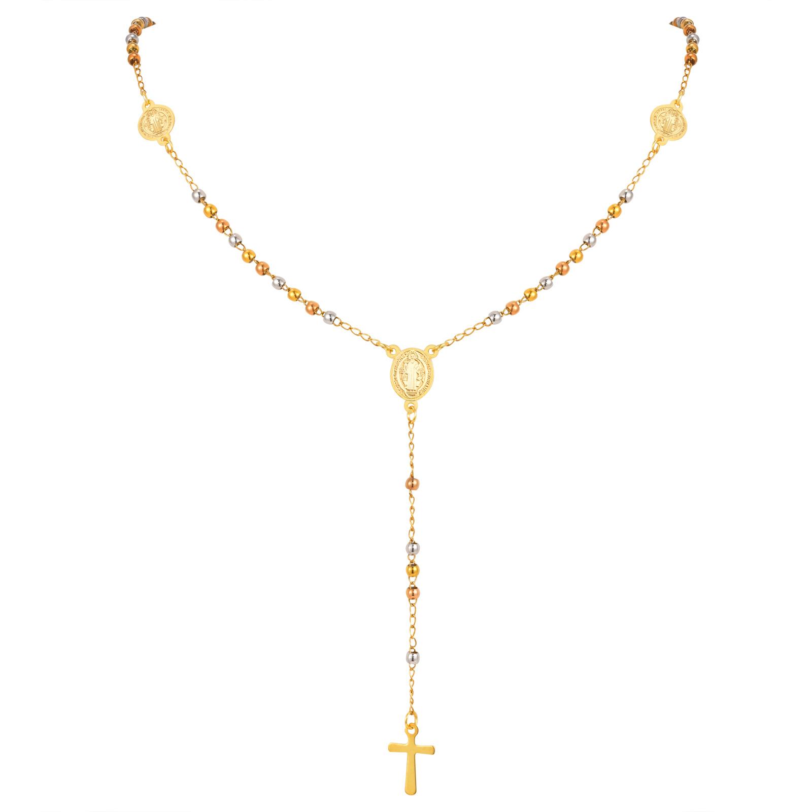 Triple Tone Beaded Rosary Cross Necklace, Stainless Steel Long Chain Crucifix Rosary Chain Y Necklace Women Religious Jewelry
Triple Tone Beaded Rosary Cross Necklace, Stainless Steel Long Chain Crucifix Rosary Chain Y Necklace Women Religious Jewelry