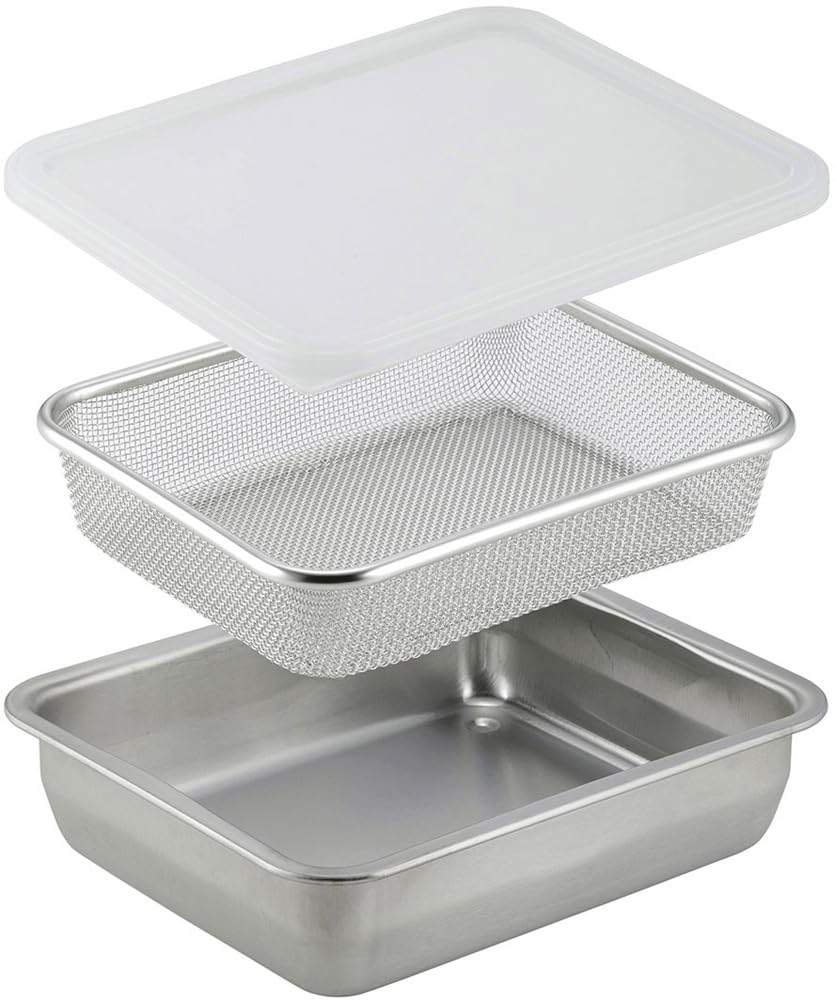 Shimomura Kihan Square Tray and Colander Wide and Deep Type in Stainless Steel with Storage Draining Removing Sand from Draining Tsubame 46964 Set,
Shimomura Kihan Square Tray and Colander Wide and Deep Type in Stainless Steel with Storage Draining Removing Sand from Draining Tsubame 46964 Set,