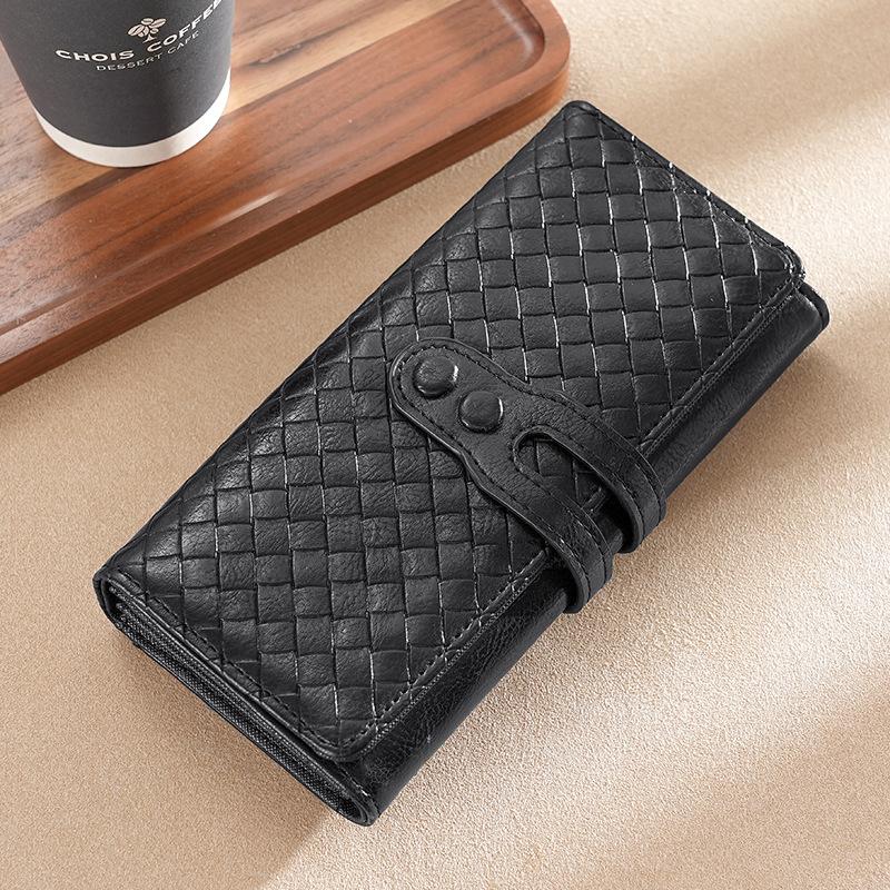 Осень 2024 года, новый женский длинный кошелек большой емкости, модная плетеная сумка для мобильного телефона, модный клатч с несколькими картами чёрный