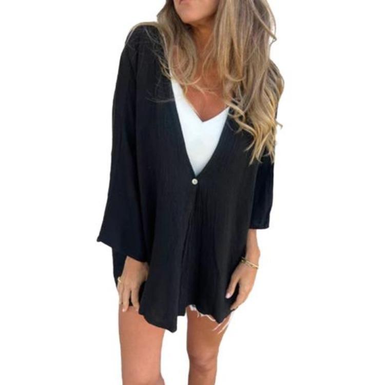 V-Neck Loose Fit Casual Blouse Women Shirt Buttoned Decor Solid Color Tops Daily Wear Party Date Travel S чёрный
V-Neck Loose Fit Casual Blouse Women Shirt Buttoned Decor Solid Color Tops Daily Wear Party Date Travel S чёрный