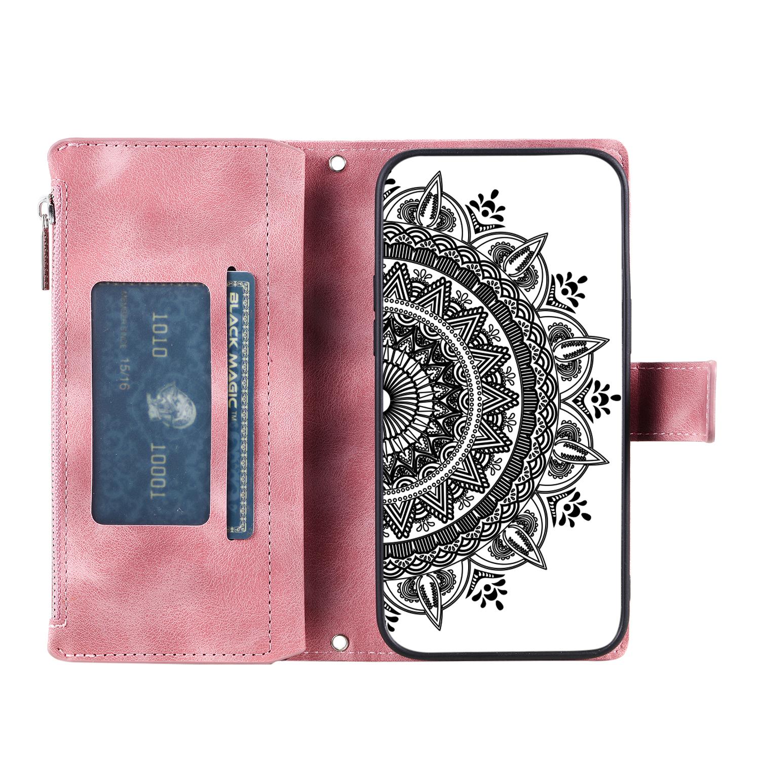 For iPhone 13 mini 5.4 inch PU Leather Mandala Flower Imprinted Wallet Case Multiple Card Slots Magnetic Closure Zipper Pocket Stand Cover with Strap Rose Gold
For iPhone 13 mini 5.4 inch PU Leather Mandala Flower Imprinted Wallet Case Multiple Card Slots Magnetic Closure Zipper Pocket Stand Cover with Strap Rose Gold