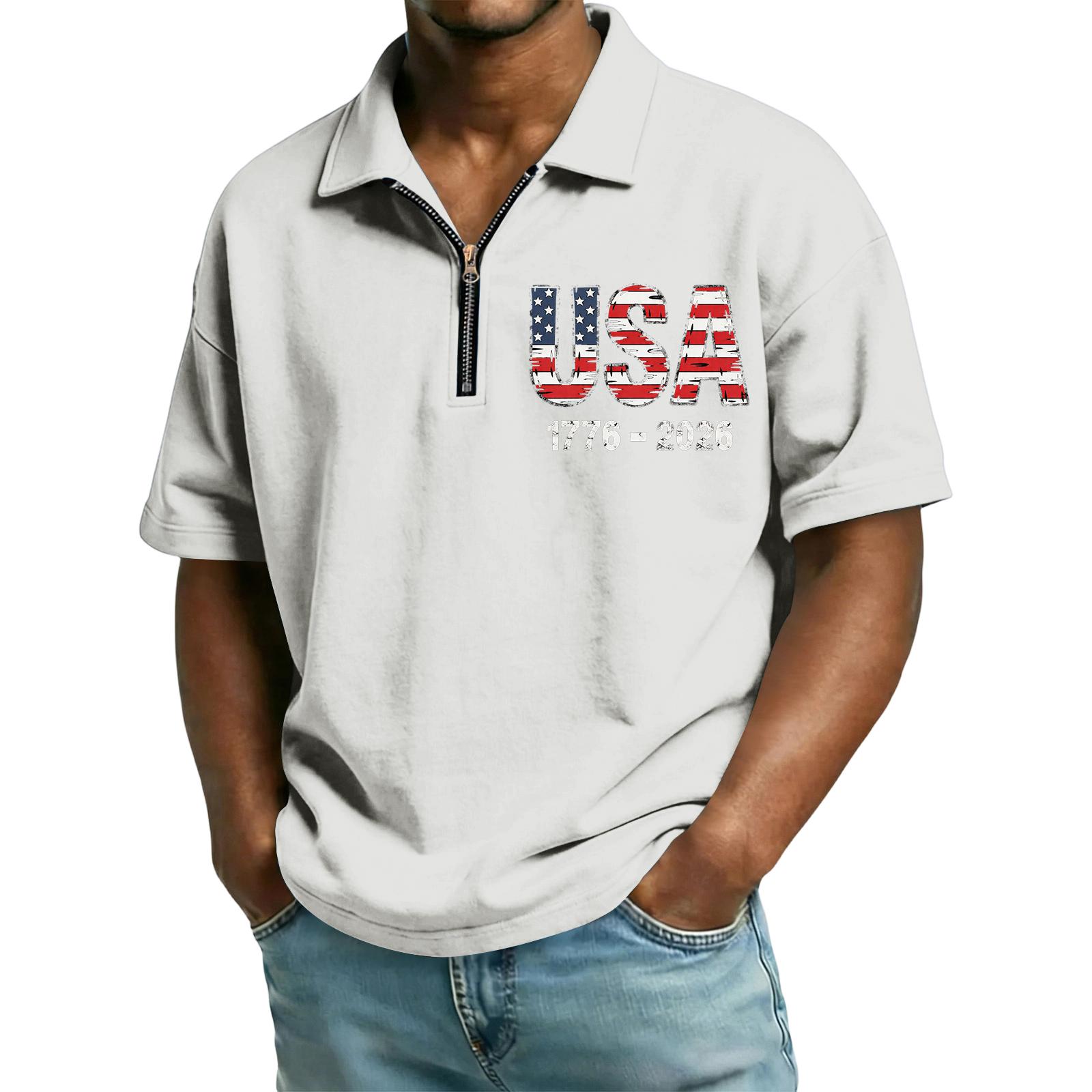 Men’s Short Sleeve Polo Shirt with Zipper Collar USA Letter Print 1776-2026 Casual Lightweight Top for Everyday Wear M білий
Men’s Short Sleeve Polo Shirt with Zipper Collar USA Letter Print 1776-2026 Casual Lightweight Top for Everyday Wear M білий