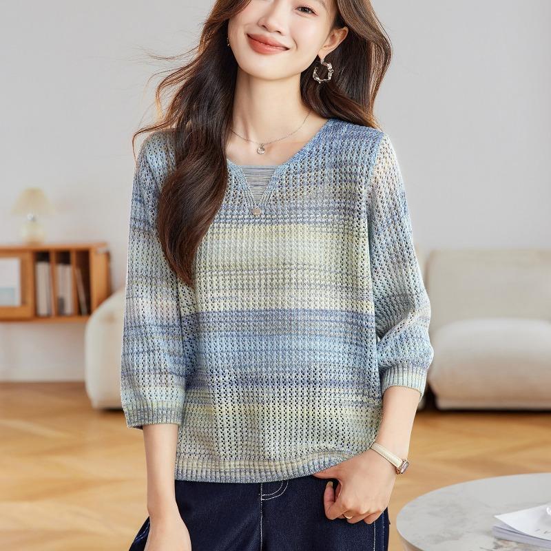 blue-green gradient v-neck three quarter sleeve openwork knit top for women onesize синий
blue-green gradient v-neck three quarter sleeve openwork knit top for women onesize синий