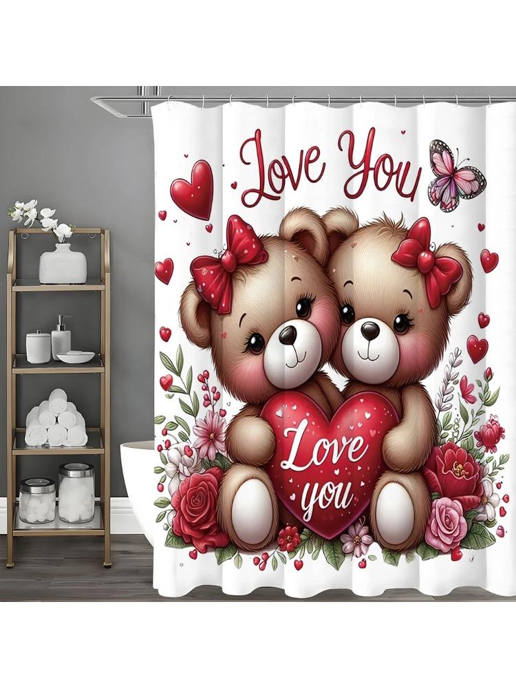 Valentine S Day Cute Bear Floral Love Shower Curtain, Bathroom Decorative Shower Curtain, Waterproof Shower Curtain With Hooks W60H190(CM)-1 Pcs
Valentine S Day Cute Bear Floral Love Shower Curtain, Bathroom Decorative Shower Curtain, Waterproof Shower Curtain With Hooks W60H190(CM)-1 Pcs