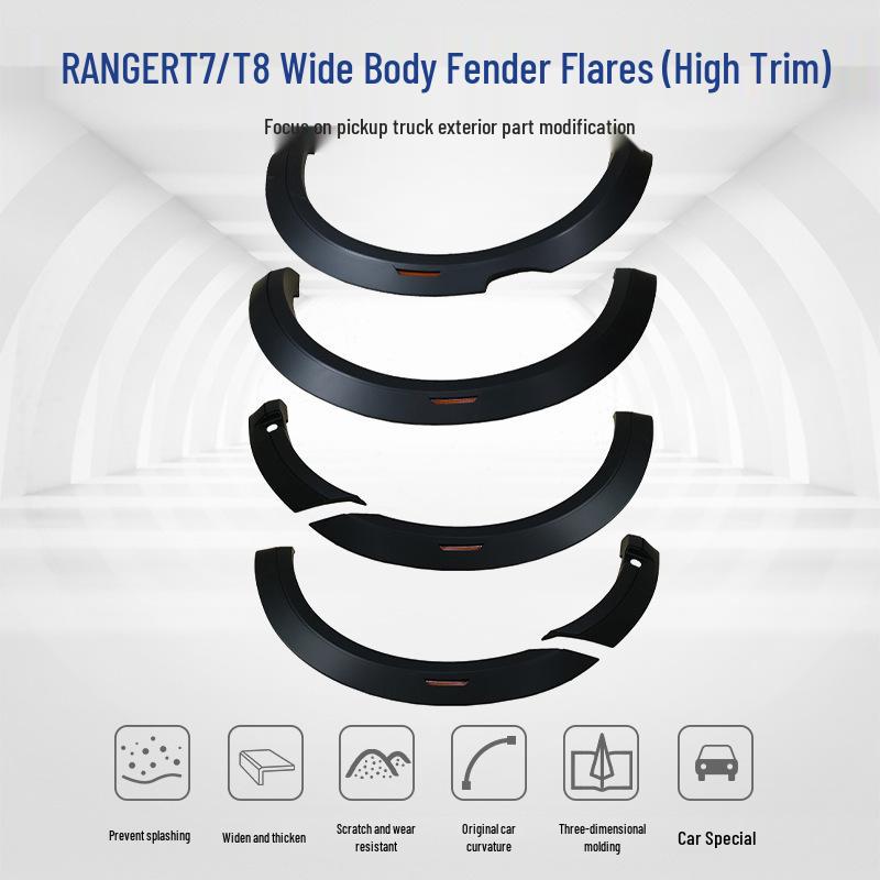 Ford Ranger T7/T8 Wide Body Fender Flares with Reflectors, High Trim Wheel Arches, Modified Pickup Exterior.
Ford Ranger T7/T8 Wide Body Fender Flares with Reflectors, High Trim Wheel Arches, Modified Pickup Exterior.