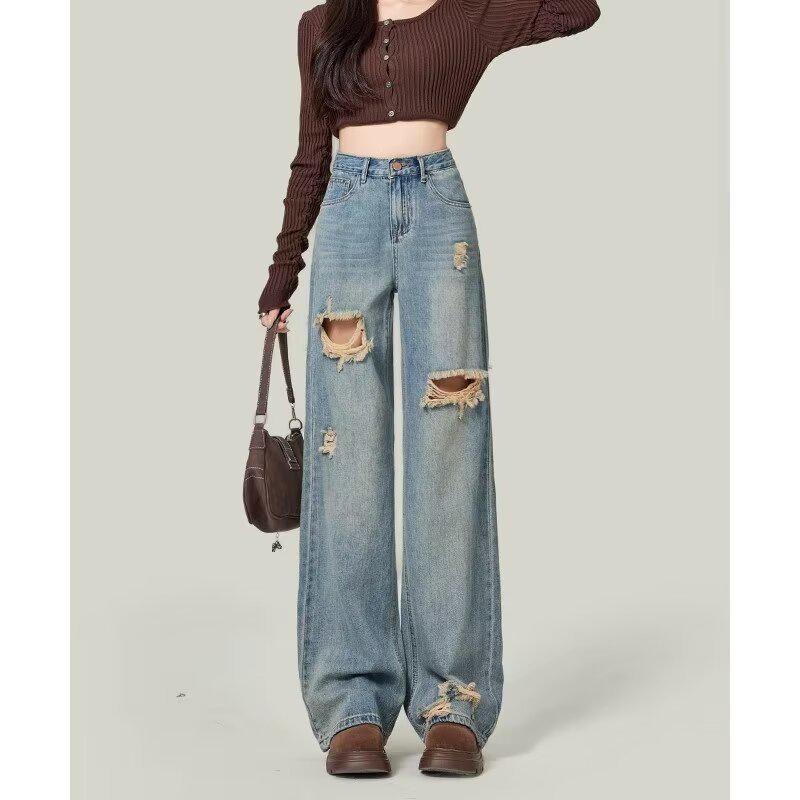 Женские 2024 Ретро Джинсы с Завышенной Талией и Рваностями - Весенне-Осенний Тренд на Стройнящие Широкие Брюки, Подметающие Пол Medium синий
Женские 2024 Ретро Джинсы с Завышенной Талией и Рваностями - Весенне-Осенний Тренд на Стройнящие Широкие Брюки, Подметающие Пол Medium синий