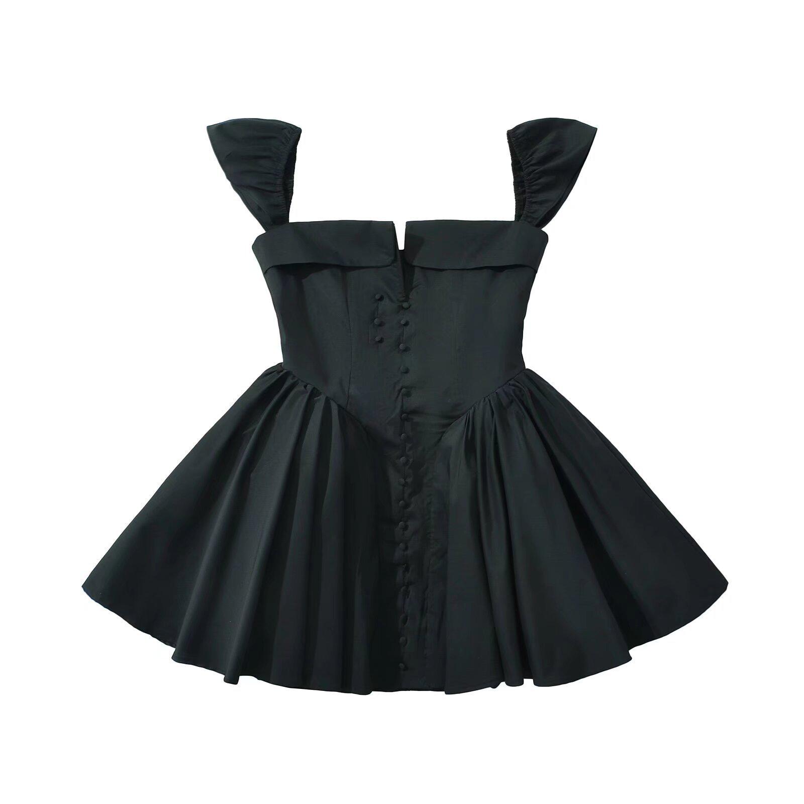 2024 Зимнее женское облегающее короткое платье в европейском и американском стиле с квадратным вырезом и сборкой на талии XL чёрный