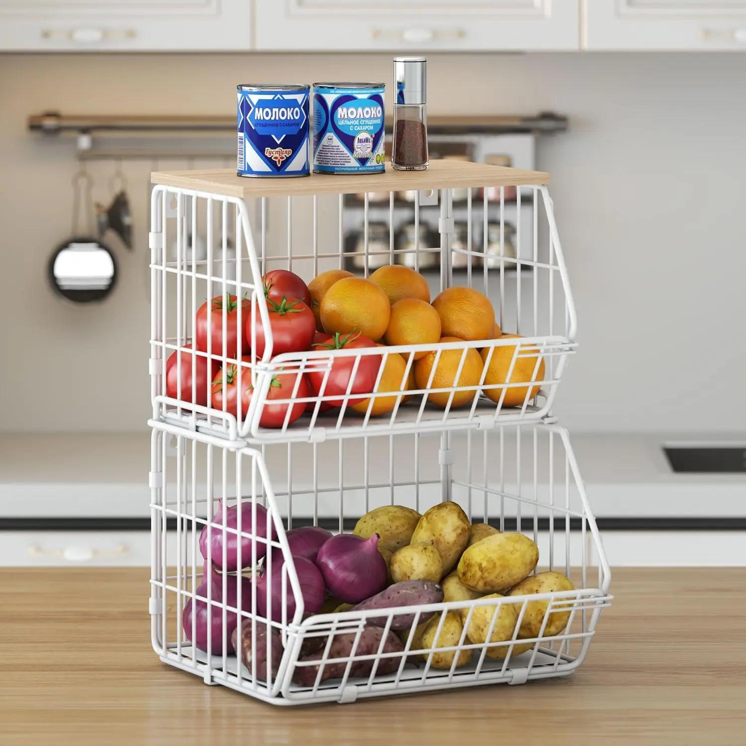 2pcs kitchen counter fruit baskets, stackable wall-mounted hanging wire baskets with wood lid and hooks for storage and display білий
2pcs kitchen counter fruit baskets, stackable wall-mounted hanging wire baskets with wood lid and hooks for storage and display білий