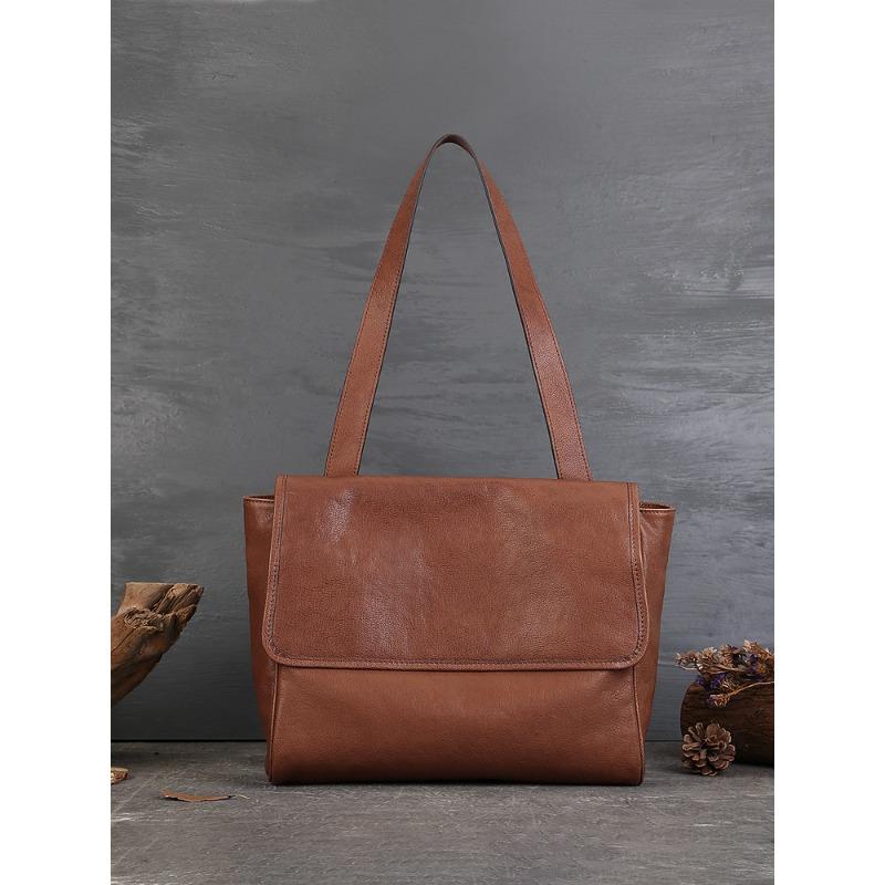 Женская сумка-тоут Baotou из натуральной кожи, простая сумка через плечо для поездок на работу, однотонная, ручная работа, мягкая, большая сумка из коровьей кожи коричневый