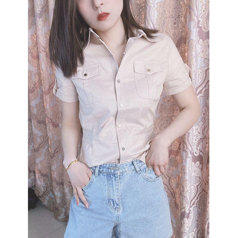 Цветная хлопковая приталенная рубашка с коротким рукавом, летняя новинка Apricot color 165
Цветная хлопковая приталенная рубашка с коротким рукавом, летняя новинка Apricot color 165