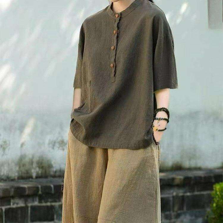 Spring and Summer Stand-up Collar Solid Color Literary Retro Shirt Women s Solid Color Casual All-match Half-sleeved Half-cardigan 3XL
Spring and Summer Stand-up Collar Solid Color Literary Retro Shirt Women s Solid Color Casual All-match Half-sleeved Half-cardigan 3XL