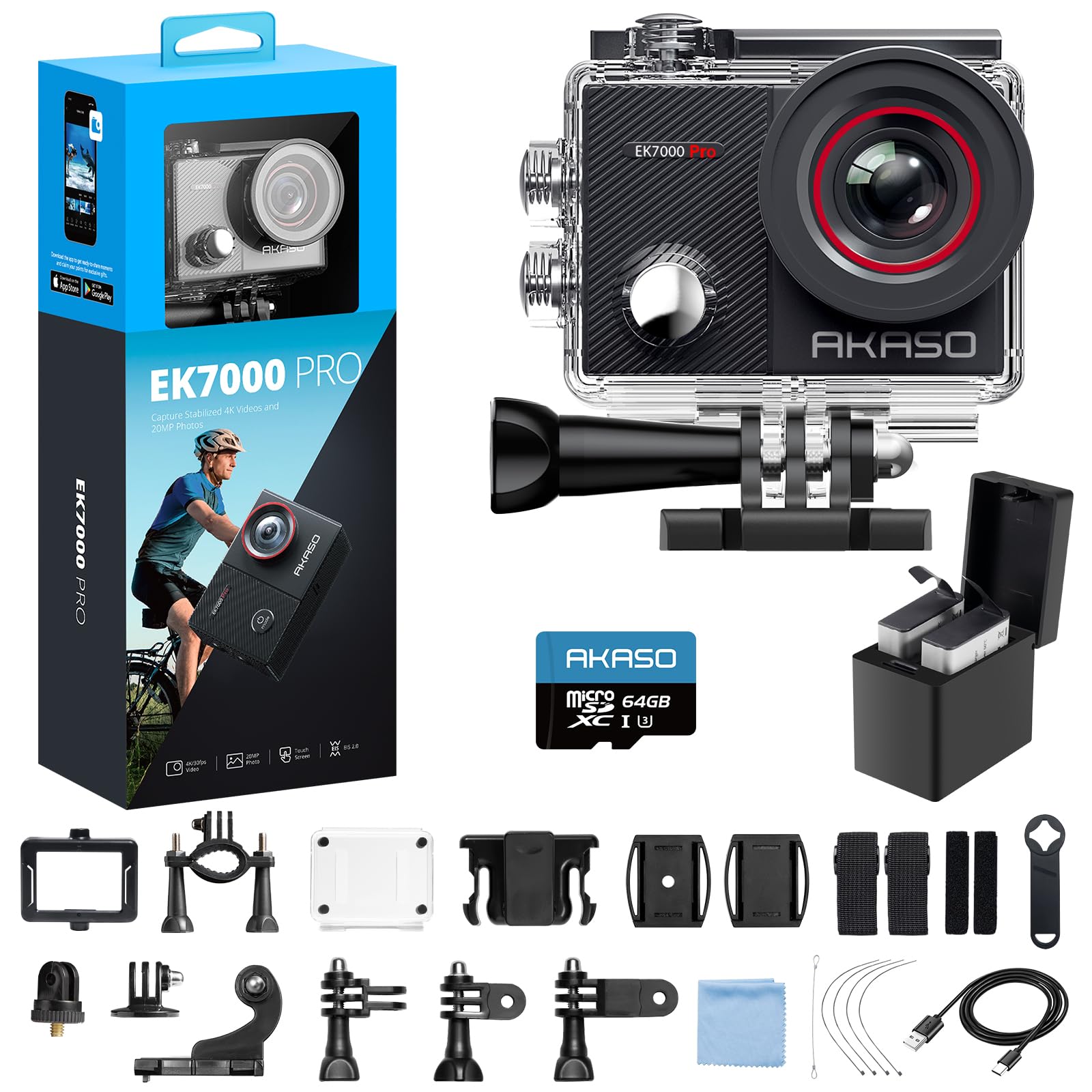 AKASO EK7000 Pro 64 ГБ Пам яті 4K Екшн Сенсорний Зовнішнє Зображення 40м Під водою HDMI Пульт Два 1350mAh Широкий Діапазон Носимої Камери + Карта, Камера, 20МП, чорний
AKASO EK7000 Pro 64 ГБ Пам яті 4K Екшн Сенсорний Зовнішнє Зображення 40м Під водою HDMI Пульт Два 1350mAh Широкий Діапазон Носимої Камери + Карта, Камера, 20МП, чорний
