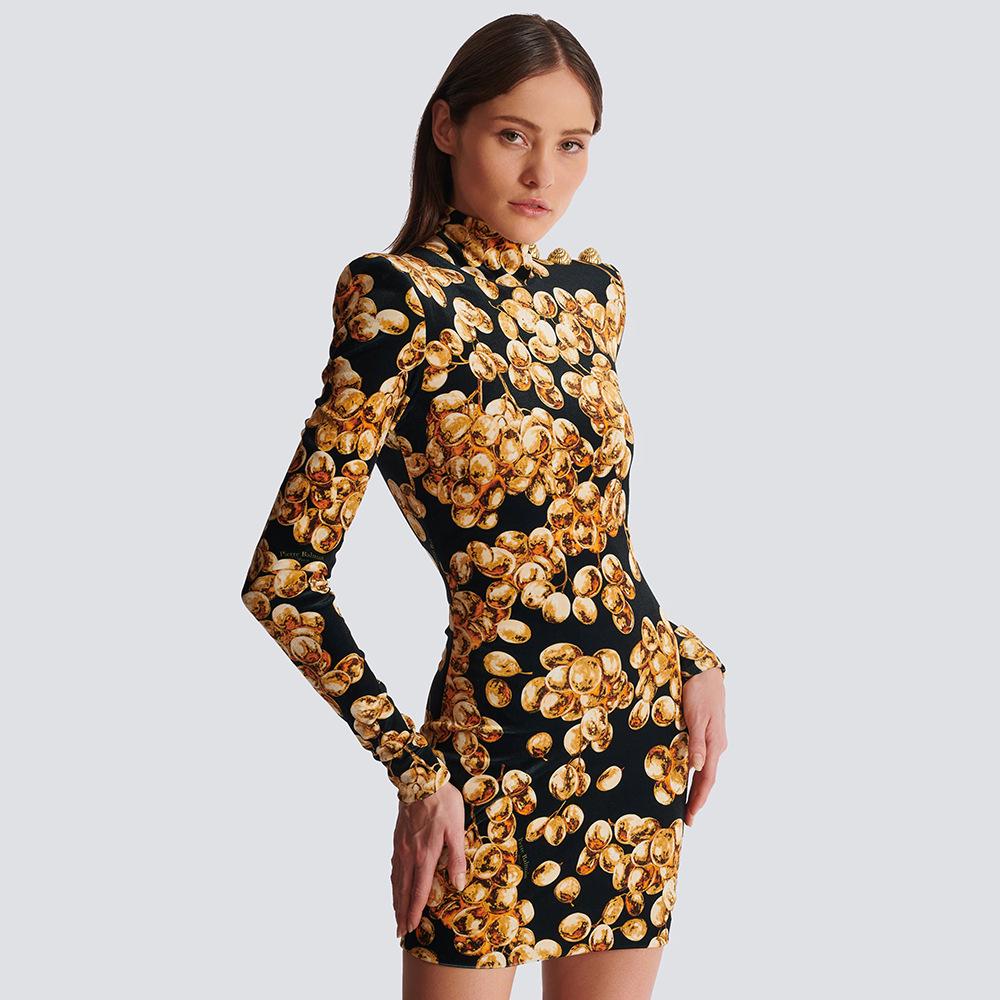 Gold Velvet Print European-American Long Sleeve Slim Dress - Retro Spring Short Skirt for Women Medium
Gold Velvet Print European-American Long Sleeve Slim Dress - Retro Spring Short Skirt for Women Medium