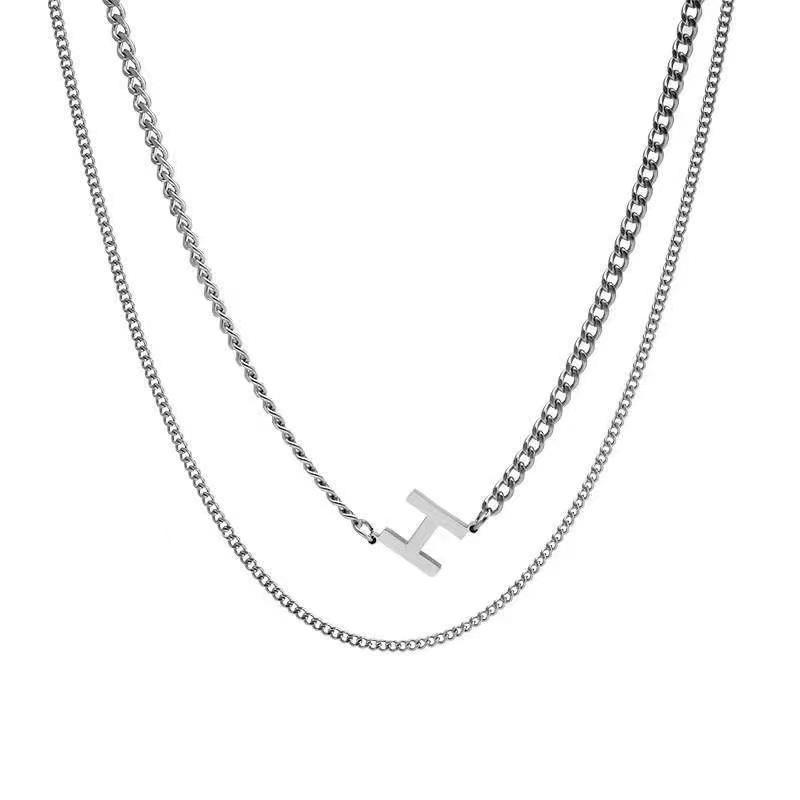 Letter H double layer stacked wearing titanium steel silver necklace men and women with the same collarbone chain simple versatile neck chain
Letter H double layer stacked wearing titanium steel silver necklace men and women with the same collarbone chain simple versatile neck chain
