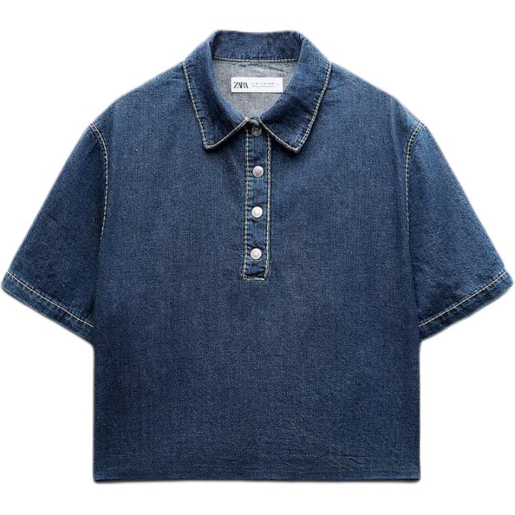 Zara TRF Solid Color Short Sleeve Denim Polo Shirt Women tops Blue 5520025-400 S
Zara TRF Solid Color Short Sleeve Denim Polo Shirt Women tops Blue 5520025-400 S