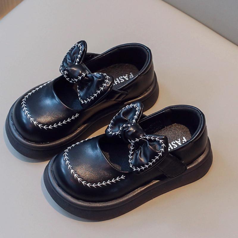 Весна и осень Новые туфли принцессы для девочек Удобные туфли из мягкой кожи с бантом для девочек 25 чёрный