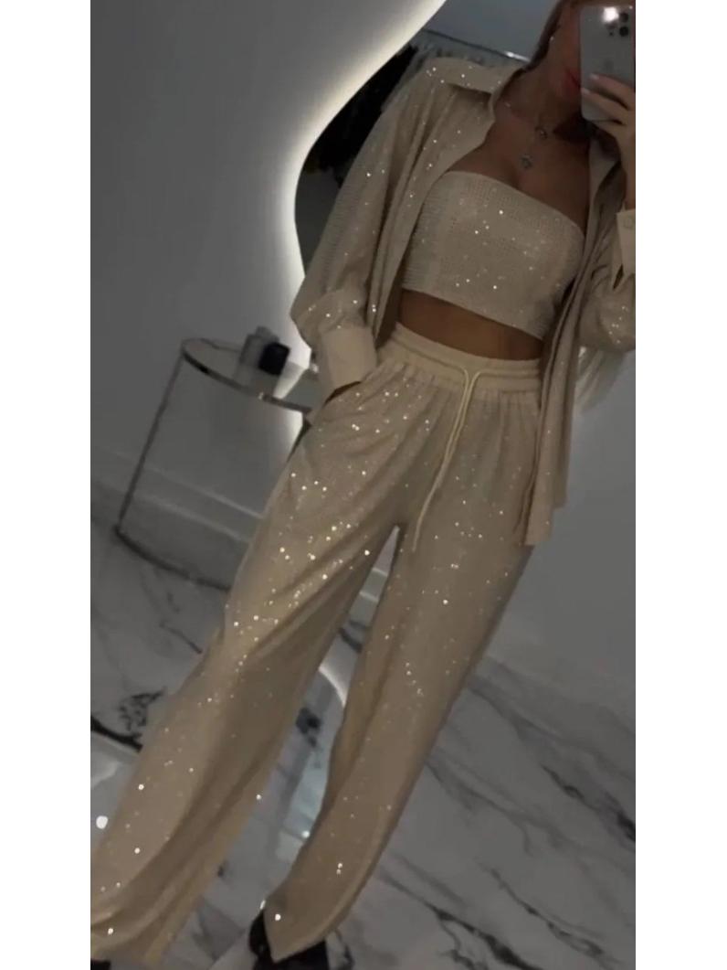 2025 Europe Sequin Suit: Loose Casual Jacket, Bandeau, and Wide-leg Pants Set Large хакі
2025 Europe Sequin Suit: Loose Casual Jacket, Bandeau, and Wide-leg Pants Set Large хакі